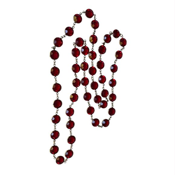 Vintage Red Swarovski Crystal Chanel Link Bezel Necklace Faceted Collectible - Picture 4 of 6